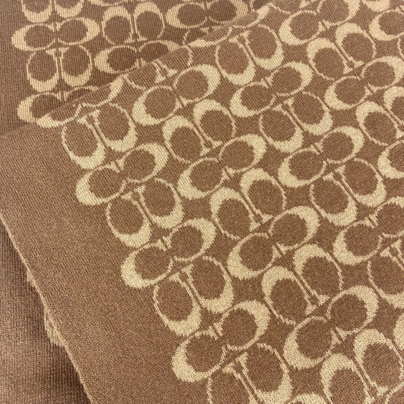 Coach Wool Blend Signature Logo Blanket Throw Wrap Large 39x57” Tan Brown Shawl - Picture 5 of 9